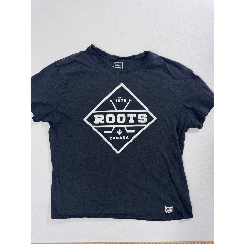 Roots Canada Mens XL Charcoal Grey Hockey Graphic T-Shirt Short Sleeve Cotton